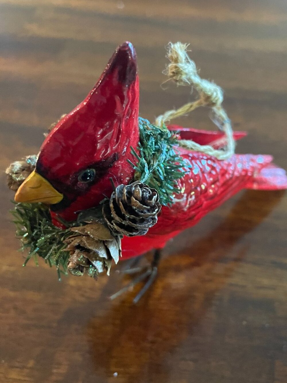 Metal Red Cardinal Holiday Bird Ornament 5" Collectible!